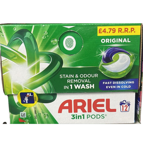 Ariel Original 3in1 Washing Pods 12 Washes pack available at Mart Subhani Dundee