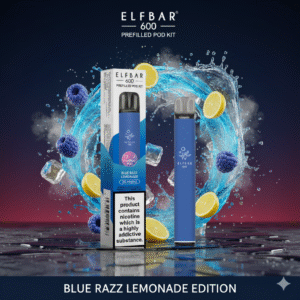Elf Bar 600 Prefilled Pod Kit Blue Razz Lemonade flavour available at Mart Subhani Vape Store Dundee