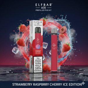 Elf Bar 600 Prefilled Pod Kit Strawberry Raspberry Cherry Ice flavour available at Mart Subhani Vape Store Dundee