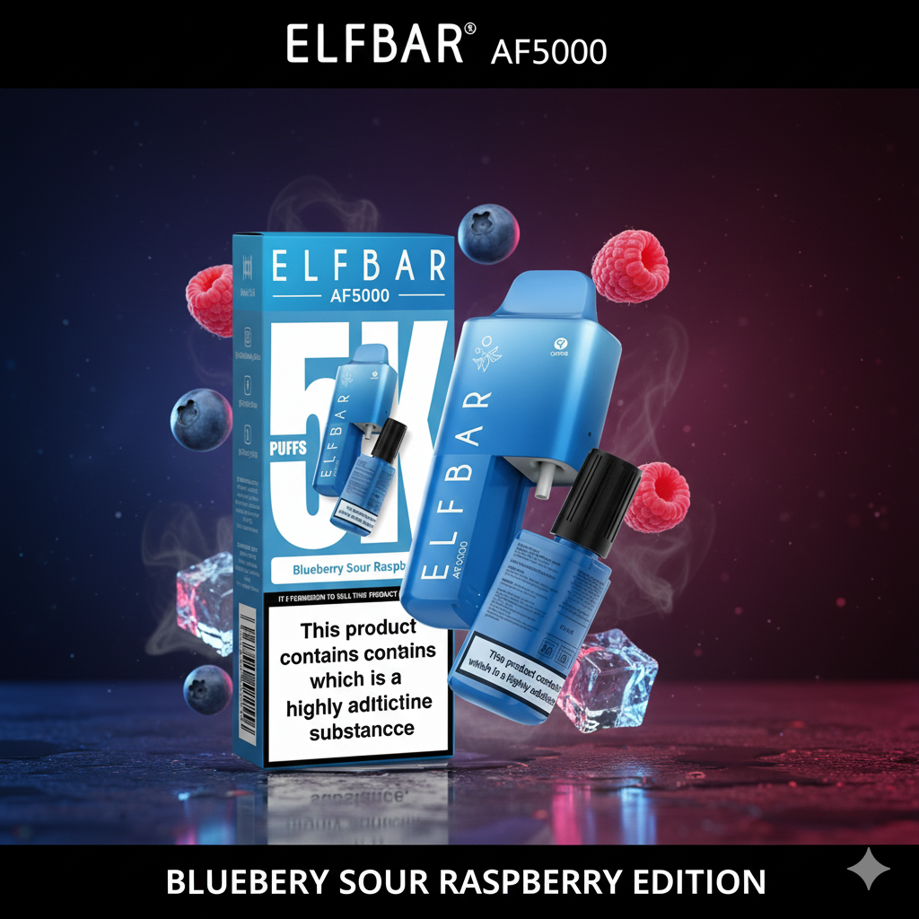 Blueberry Sour Raspberry Elf Bar AF5000 Disposable Vape flavour available at Mart Subhani Vape Store Dundee