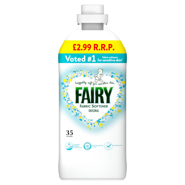 Fairy Original Fabric Conditioner 1.155L bottle – gentle fabric softener for sensitive skin available at Mart Subhani Dundee