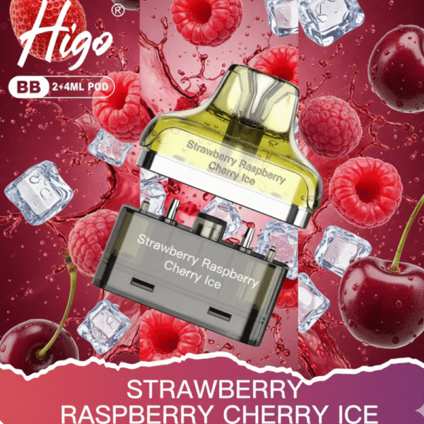 Higo BB 4000 Puffs Pod Kit Strawberry Raspberry Cherry Ice available at Mart Subhani Vape Store Dundee