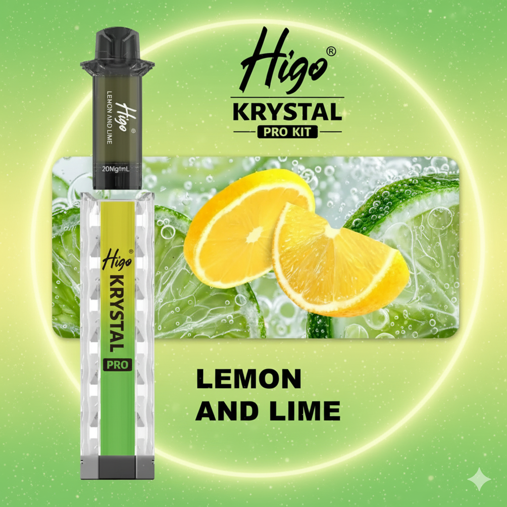 Higo Krystal Pro Kit 600 Puffs Lemon and Lime flavour available at Mart Subhani Vape Store Dundee