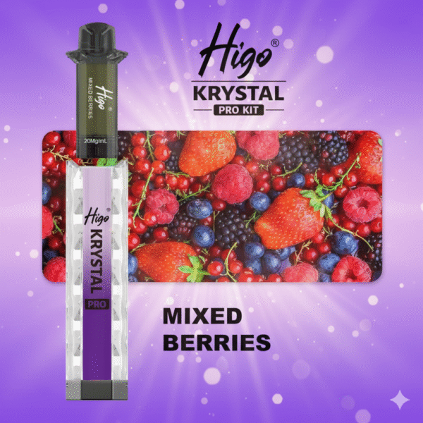 Higo Krystal Pro Kit 600 Puffs Mixed Berries flavour available at Mart Subhani Vape Store Dundee