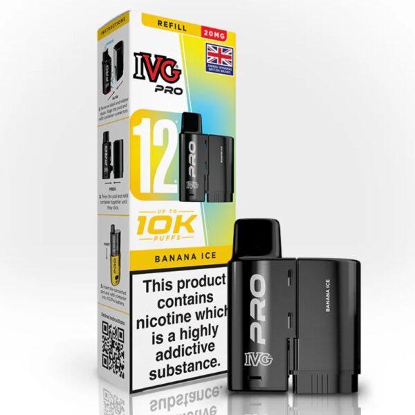 IVG PRO 12 Banana Ice Refill Pod 10000 puffs available at Mart Subhani Vape Store Dundee