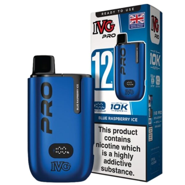 IVG PRO 12 Blue Raspberry Ice 10000 puffs available at Mart Subhani Vape Store Dundee