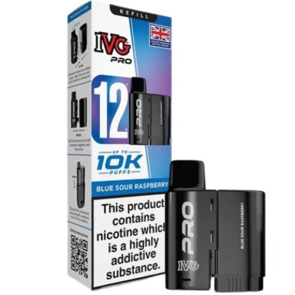 IVG PRO 12 Blue Sour Raspberry Refill Pod 10000 puffs available at Mart Subhani Vape Store Dundee