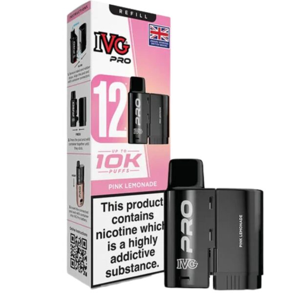 IVG PRO 12 Pink Lemonade Refill Pod 10000 puffs available at Mart Subhani Vape Store Dundee