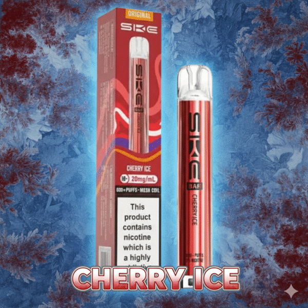 SKE Bar 600 Prefilled Pod Kit Cherry Ice flavour available at Mart Subhani Vape Store Dundee