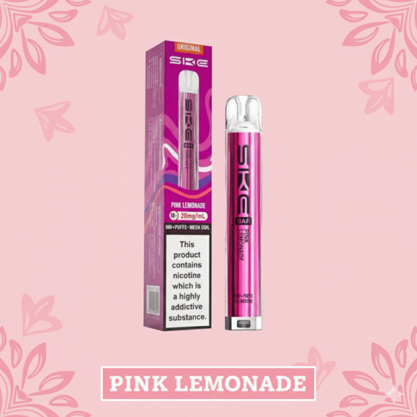 SKE Bar 600 Prefilled Pod Kit Pink Lemonade flavour available at Mart Subhani Vape Store Dundee