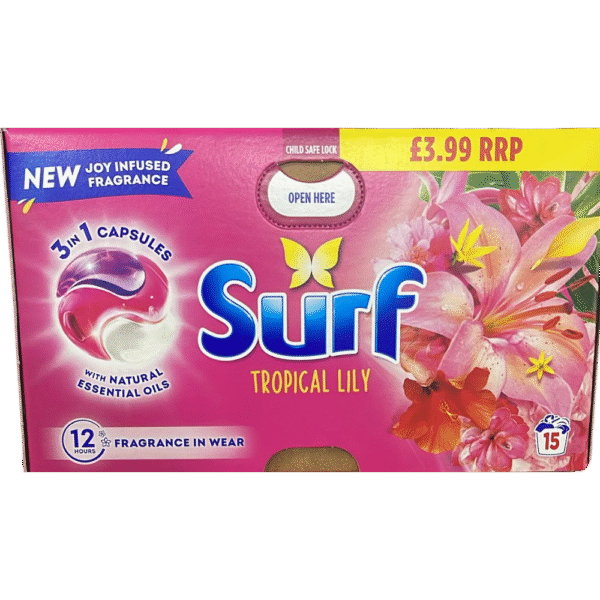 Surf 3-in-1 Laundry Detergent Capsules Tropical Lily 15 Washes available at Mart Subhani Dundee