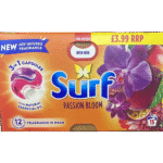 Surf Passion Bloom Laundry Detergent Capsules pack available at Mart Subhani Dundee