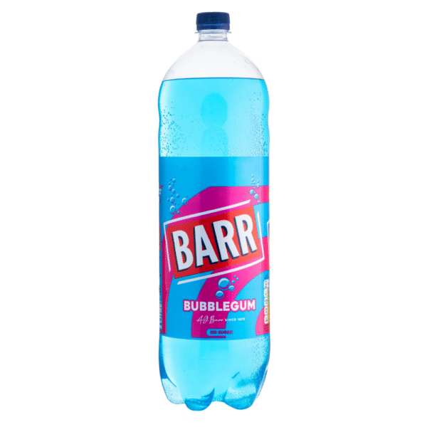 Barr Bubblegum 2L – bright pink fizzy bubblegum flavoured soft drink from Barr, available at Mart Subhani Dundee