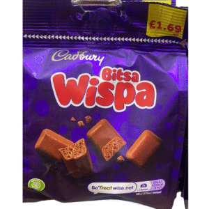 Cadbury Bitsa Wispa Chocolate Bag 95g – bite-sized aerated milk chocolate pieces available at Mart Subhani Dundee