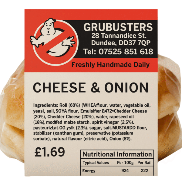 Grubusters Cheese and Onion Roll Fresh Filled Roll Dundee Delivery