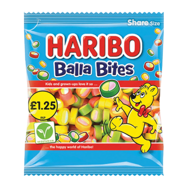 Haribo Balla Bites 140g – fruity chewy gums with soft fondant centre available at Mart Subhani Dundee
