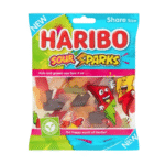 Haribo Sour Sparks 140g – fruity sour gummies with electric flavours and fizzy sugar coating available at Mart Subhani Dundee