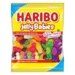 Haribo Super Juicy Jelly Babies 140g – fruity chewy sweets in assorted flavours including apple, blackcurrant, orange, raspberry, lemon, and kiwi available at Mart Subhani Dundee