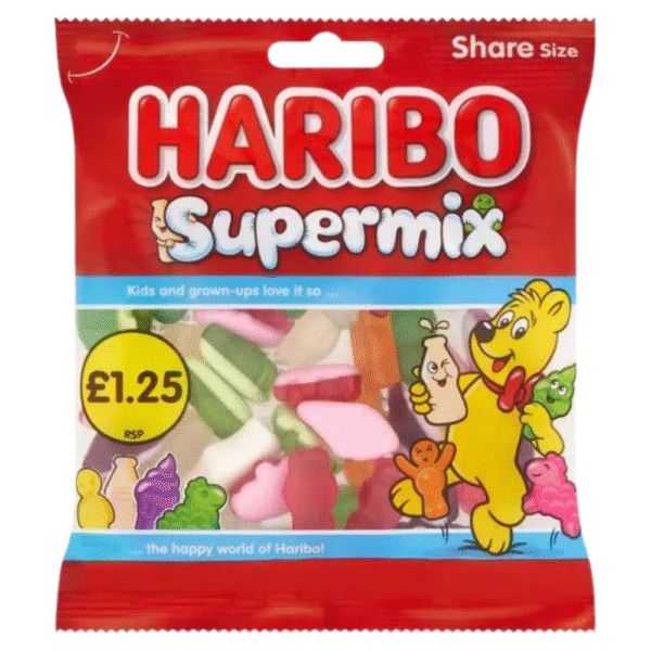Haribo Supermix 140g – fruity and creamy chewy sweets mix with milk and fruit flavours available at Mart Subhani Dundee
