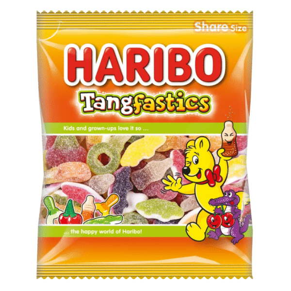 Haribo Tangfastics – 175g bag of fruity, fizzy and sour gummy favourites including cherries, cola bottles, dummies and more. Available now at Mart Subhani Dundee.