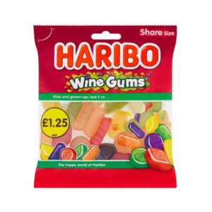 Haribo Wine Gums 130g – classic fruity chewy sweets in assorted shapes and colours available at Mart Subhani Dundee