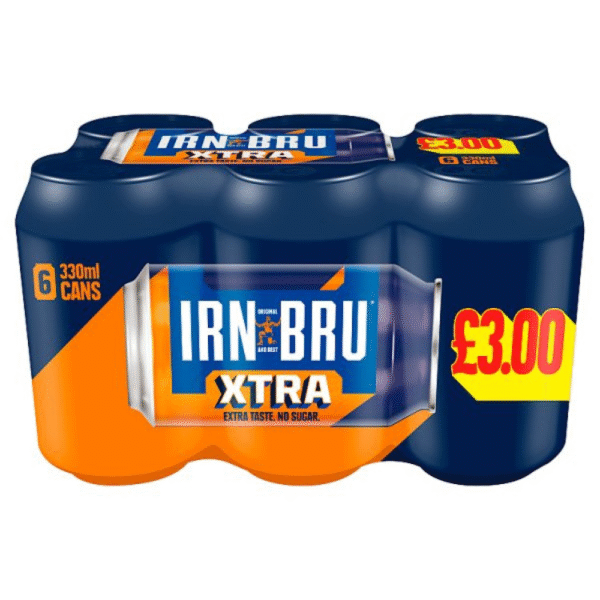 Irn Bru Xtra PM £3.00 6 x 330ml cans sugar-free Scottish soda