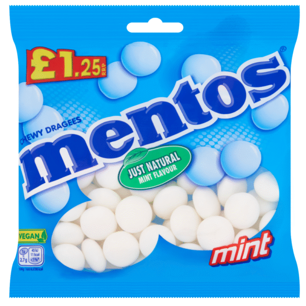 Mentos Chewy Dragees Mint Flavour 135g – chewy mint candies in a roll pack for long-lasting freshness available at Mart Subhani Dundee