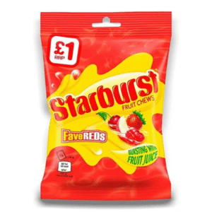 Starburst Fave Reds 127g – chewy fruity red sweets with strawberry, cherry, watermelon, and fruit punch flavours available at Mart Subhani Dundee