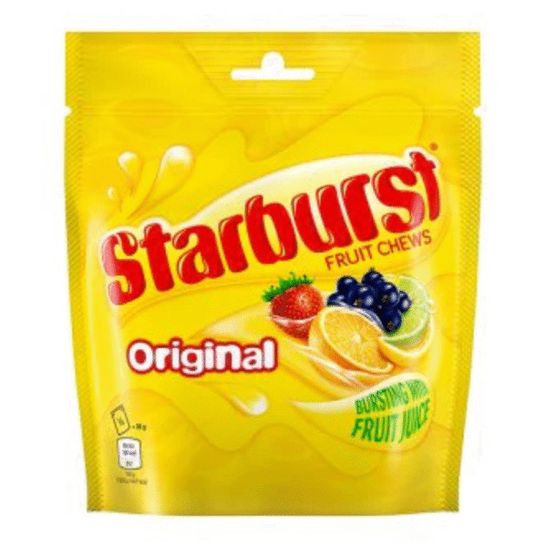 Starburst Original Fruits 138g – classic chewy fruit sweets made with real fruit juice available at Mart Subhani Dundee