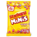 Starburst Original Minis 125g pack – fruity chewy bite-sized sweets made with real fruit juice available at Mart Subhani Dundee