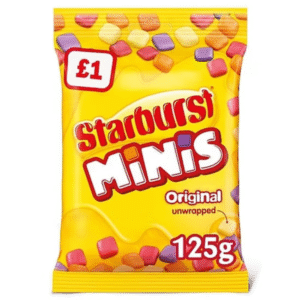 Starburst Original Minis 125g pack – fruity chewy bite-sized sweets made with real fruit juice available at Mart Subhani Dundee
