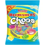 Swizzels Refresher Choos Peg Bag 115g – fizzy fruity chewy sweets with classic lemon, strawberry, orange and raspberry flavours available at Mart Subhani Dundee