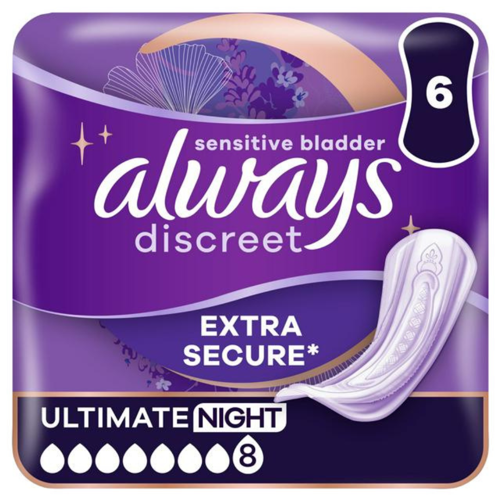 Always Discreet Ultimate Night Incontinence Pads 6 Pack for Sensitive Bladder Dundee Delivery