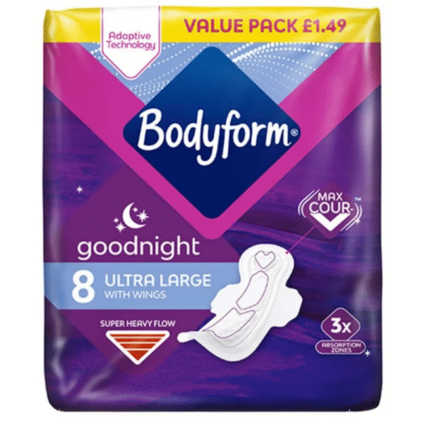 Bodyform Goodnight Ultra Large Sanitary Towels with Wings 8 Pads Super Heavy Flow Dundee Delivery