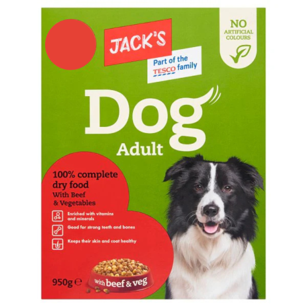 Jack’s Dog Adult Complete Dry Food with Beef & Vegetables 950g – home delivery Dundee