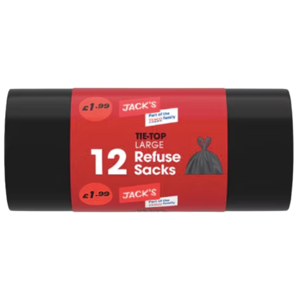 Jack’s Tie-Top Large Refuse Sacks 12 Bags Heavy Duty Bin Bags Dundee Delivery
