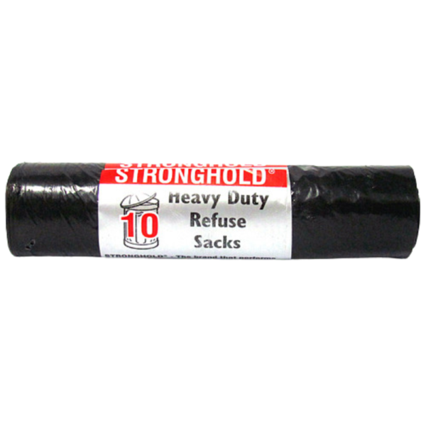 Stronghold Heavy Duty Refuse Sacks Roll of 10 Black Bin Bags Dundee Delivery