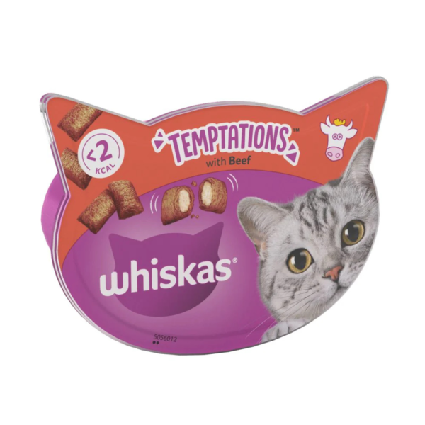 Whiskas Temptations Beef Cat Treats 60g Crunchy Adult Cat Snacks Dundee Delivery